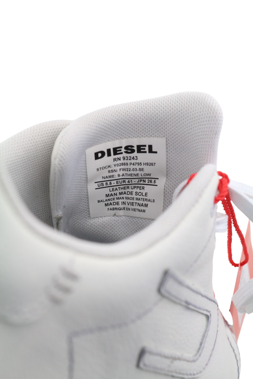 DIESEL S-Athene Low Men Sneakers EU41 White Leather Lace Up Trainers RRP€160