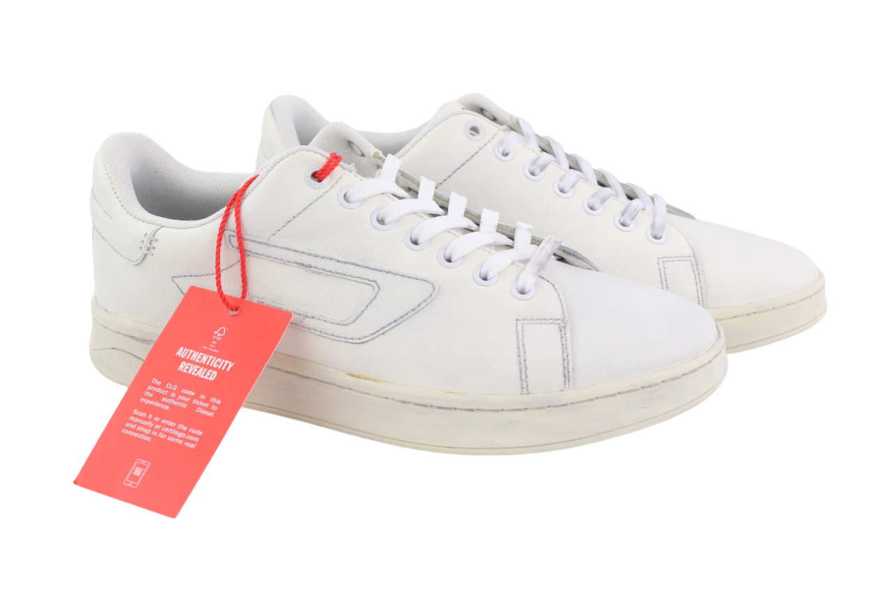 DIESEL S-Athene Low Men Sneakers EU41 White Leather Lace Up Trainers RRP€160