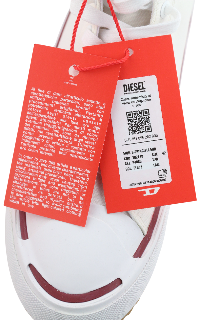 DIESEL S-Principia Mid Men's Sneakers EU42 White High Top Trainers RRP€185