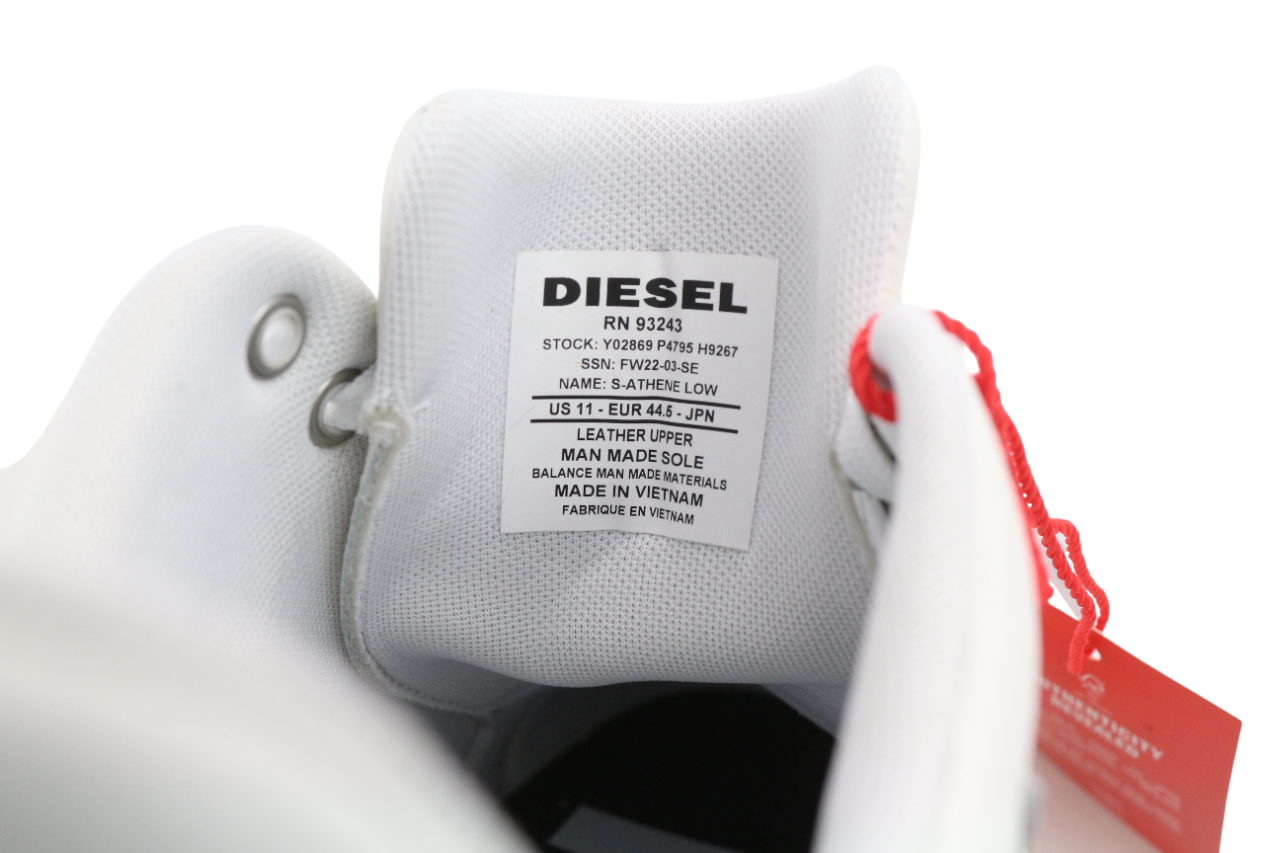 DIESEL S-Athene Low Men Sneakers EU44.5 White Leather Lace Up Trainers RRP€160