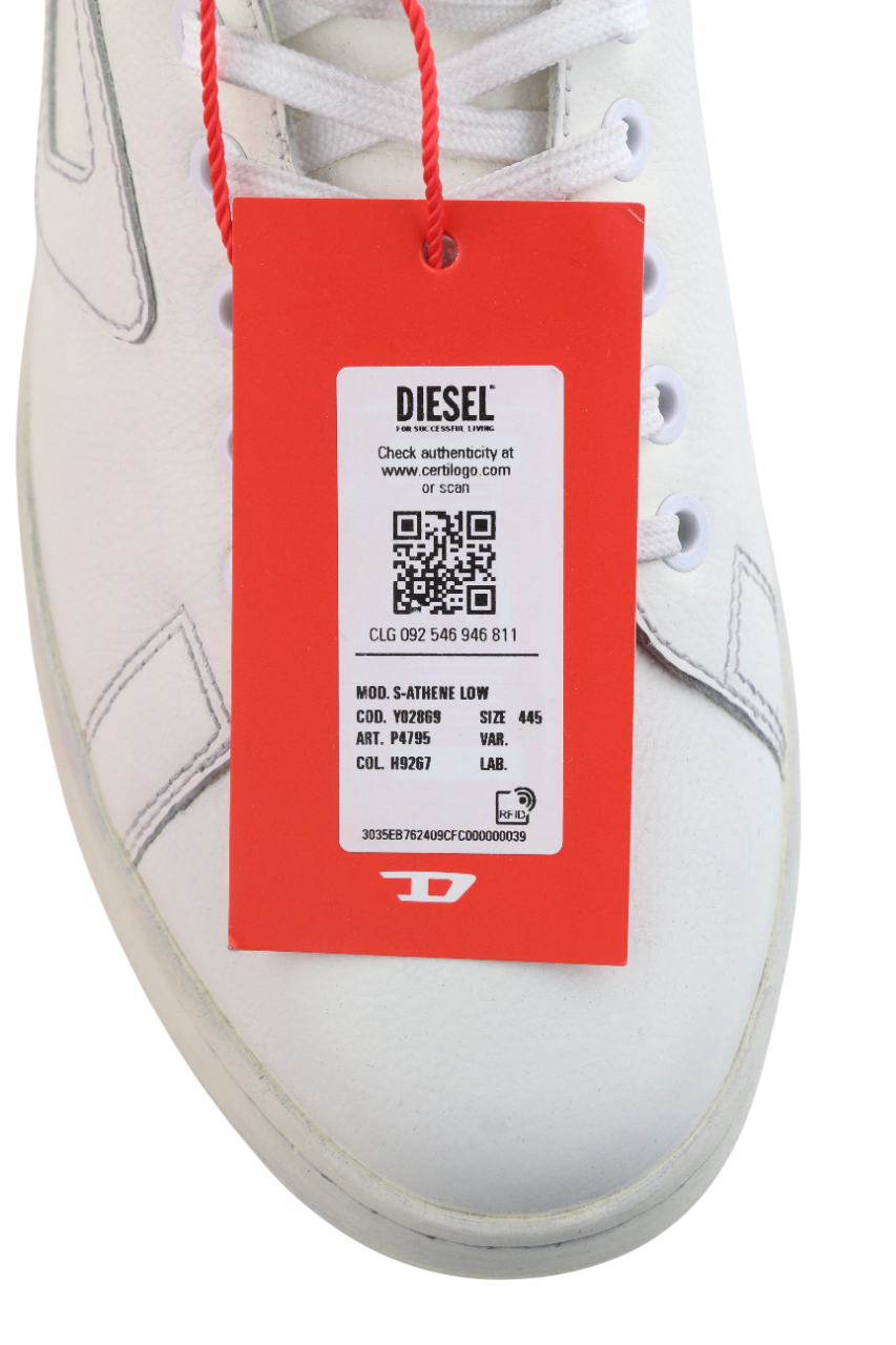 DIESEL S-Athene Low Men Sneakers EU44.5 White Leather Lace Up Trainers RRP€160