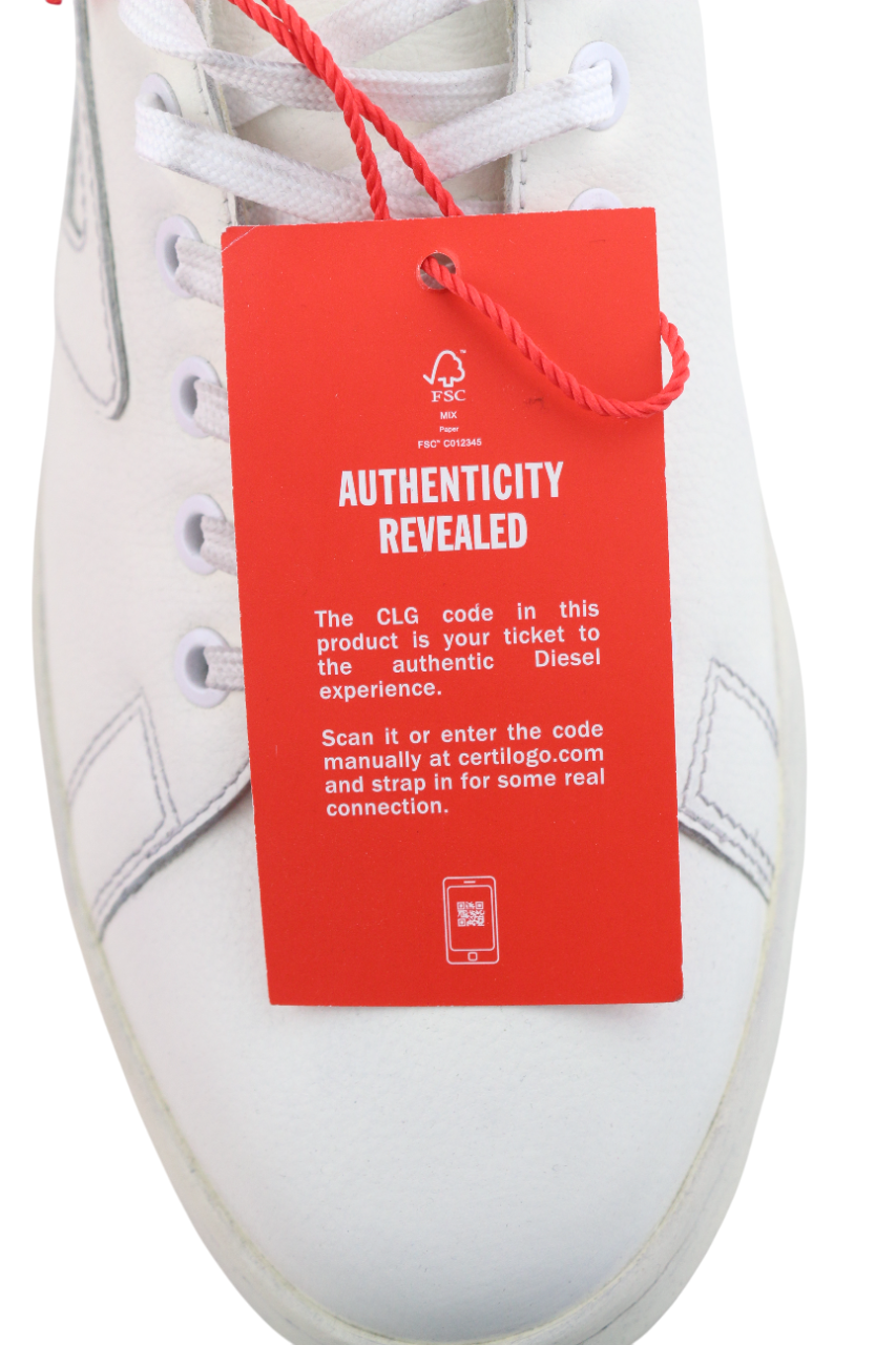 DIESEL S-Athene Low Men Sneakers EU44.5 White Leather Lace Up Trainers RRP€160