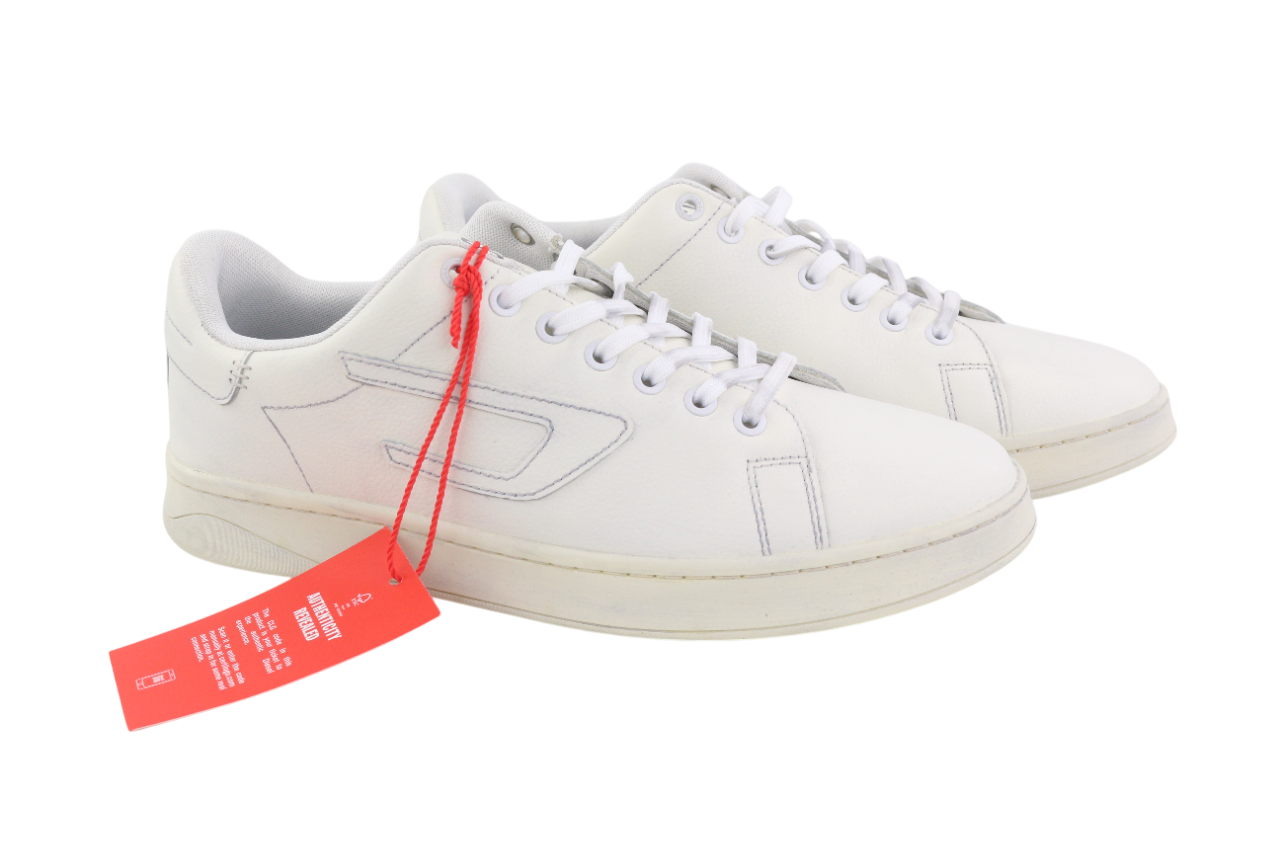 DIESEL S-Athene Low Men Sneakers EU44.5 White Leather Lace Up Trainers RRP€160