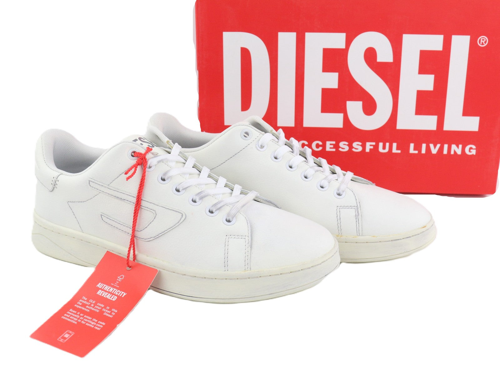 DIESEL S-Athene Low Men Sneakers EU41 White Leather Laced RRP€160 Trainers