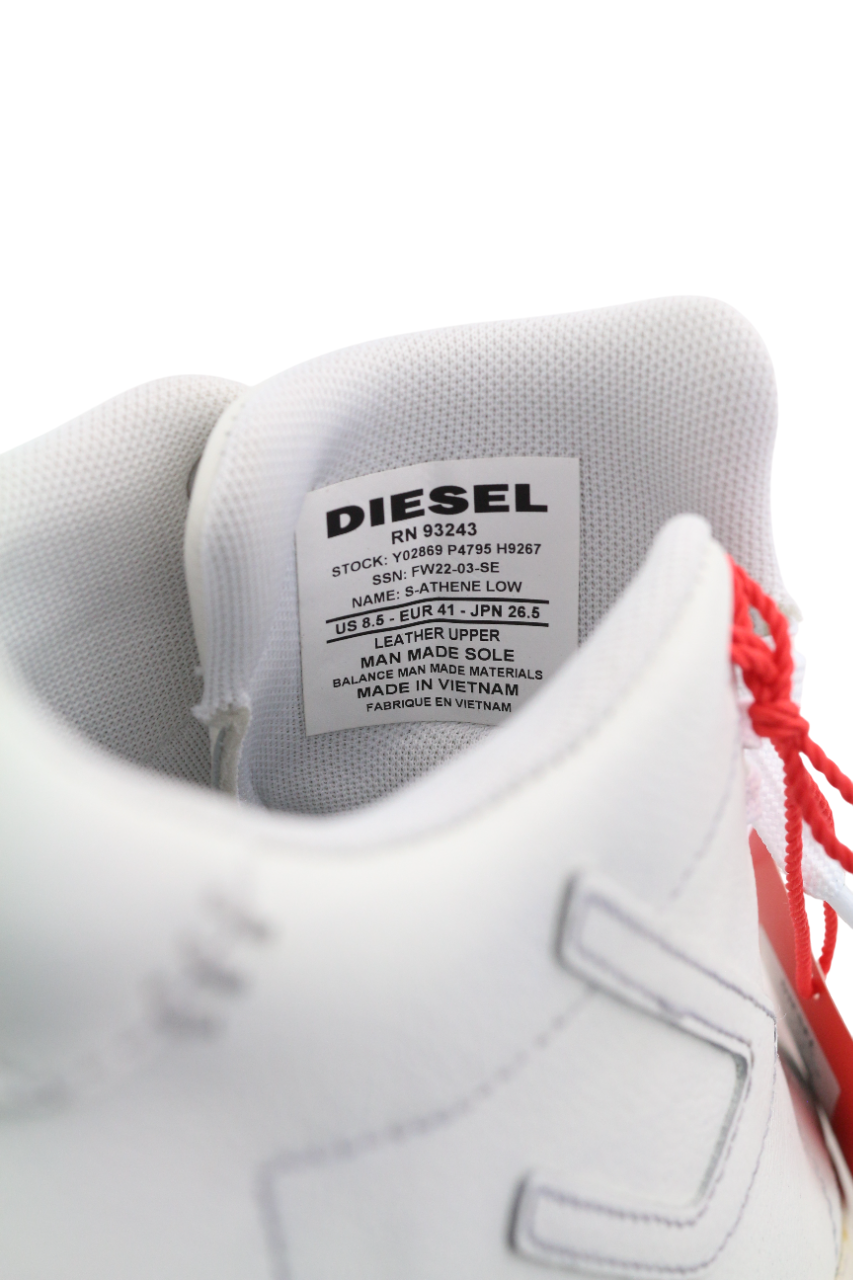 DIESEL S-Athene Low Men Sneakers EU41 White Leather Laced RRP€160 Trainers