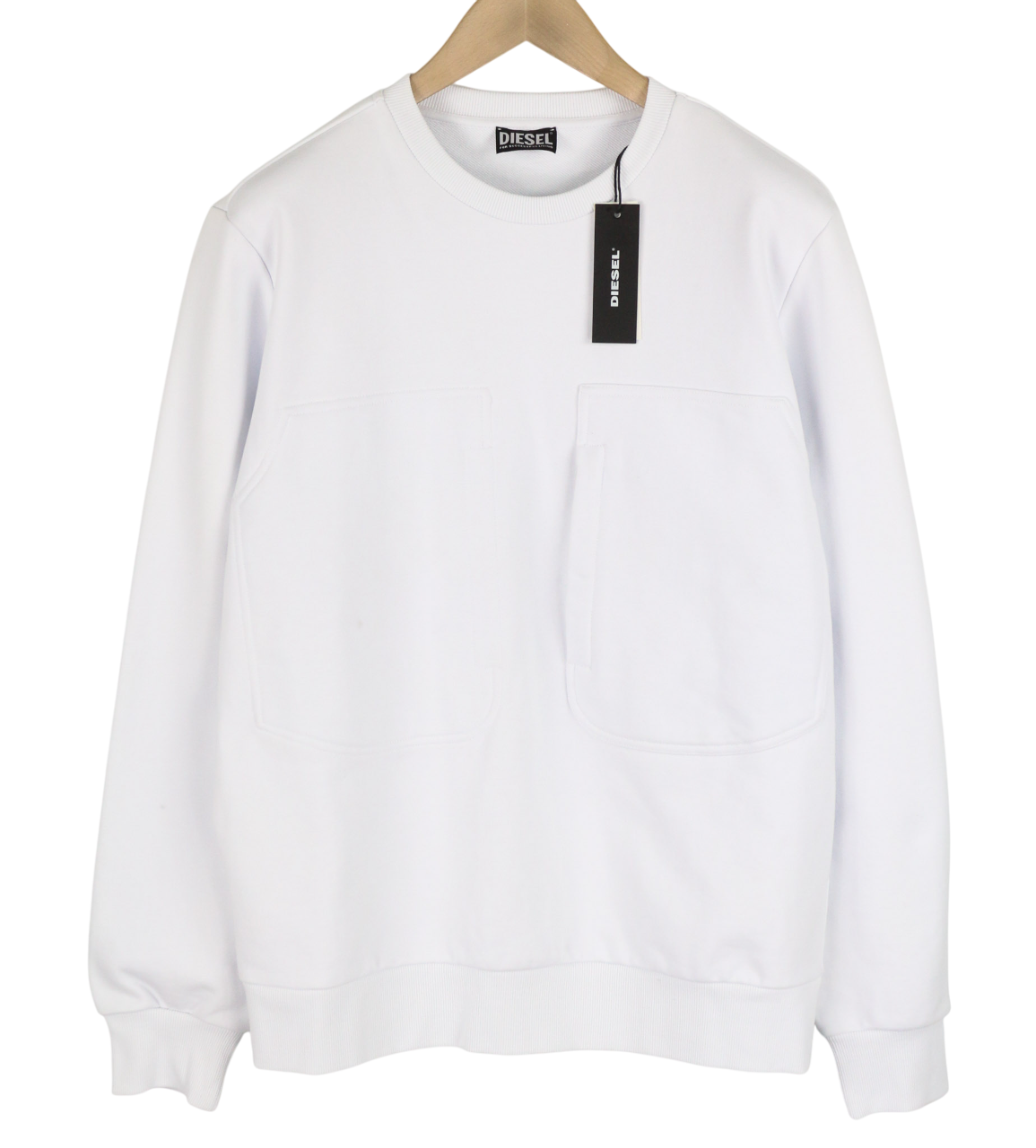 DIESEL S-Girduk Men Sweatshirt L White Pullover Patch Pocket Light RRP€150