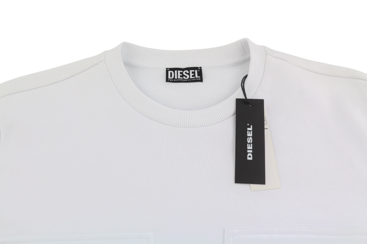DIESEL S-Girduk Men Sweatshirt L White Pullover Patch Pocket Light RRP€150