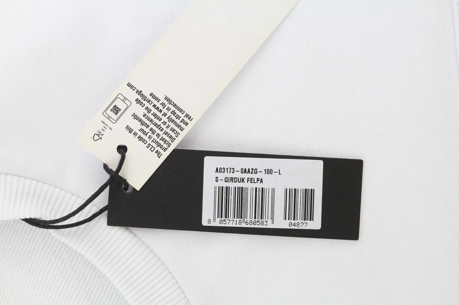 DIESEL S-Girduk Men Sweatshirt L White Pullover Patch Pocket Light RRP€150