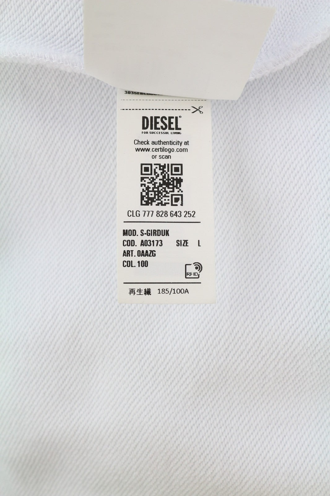 DIESEL S-Girduk Men Sweatshirt L White Pullover Patch Pocket Light RRP€150