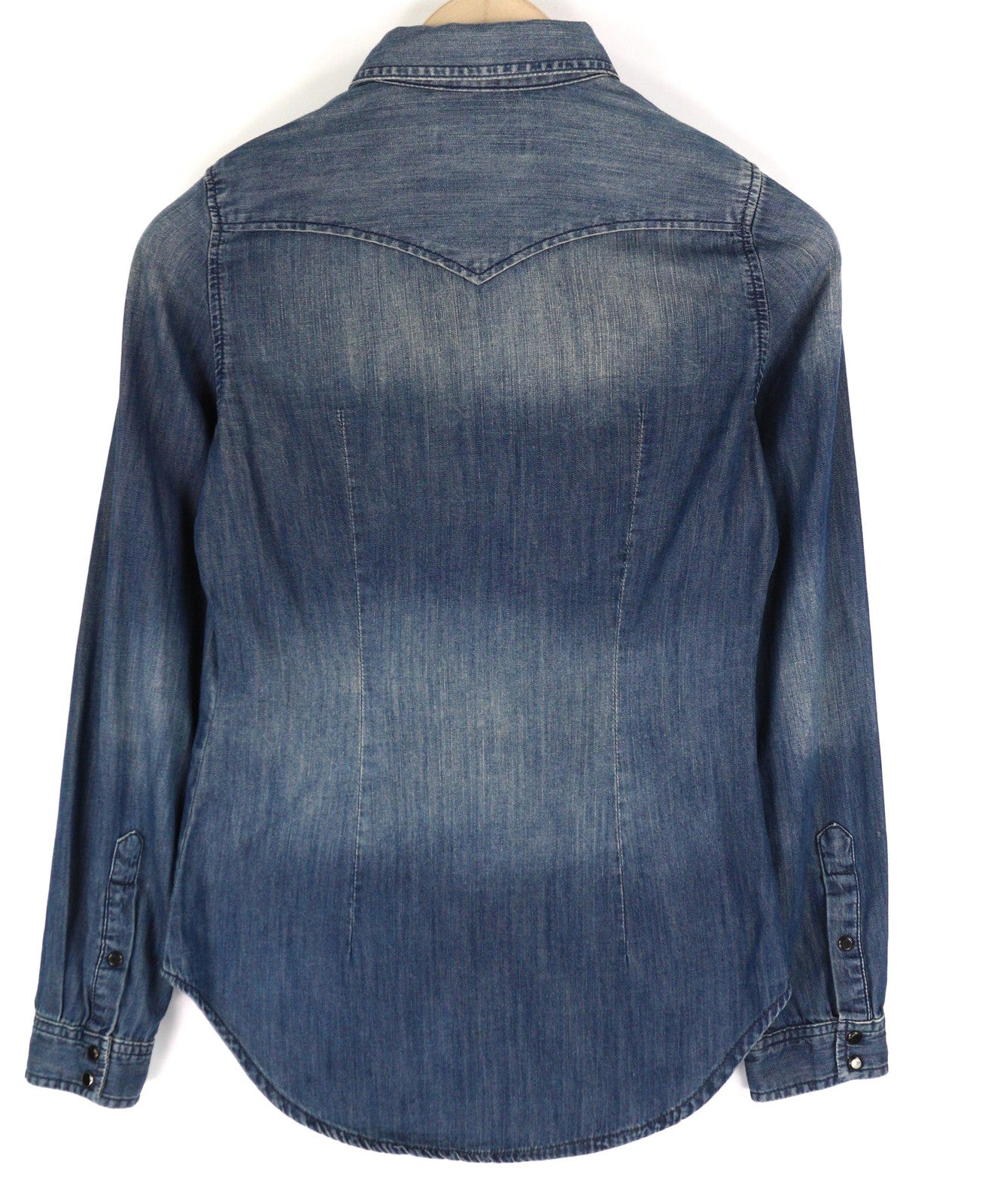 DIESEL De-Pratt Women Shirt 2XS Denim Western Washed Spread Neck Snap Buttons