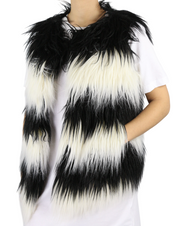 DIESEL L-Angus-A Women Waistcoat M Faux Fur Fluffy Striped Pockets Black & White