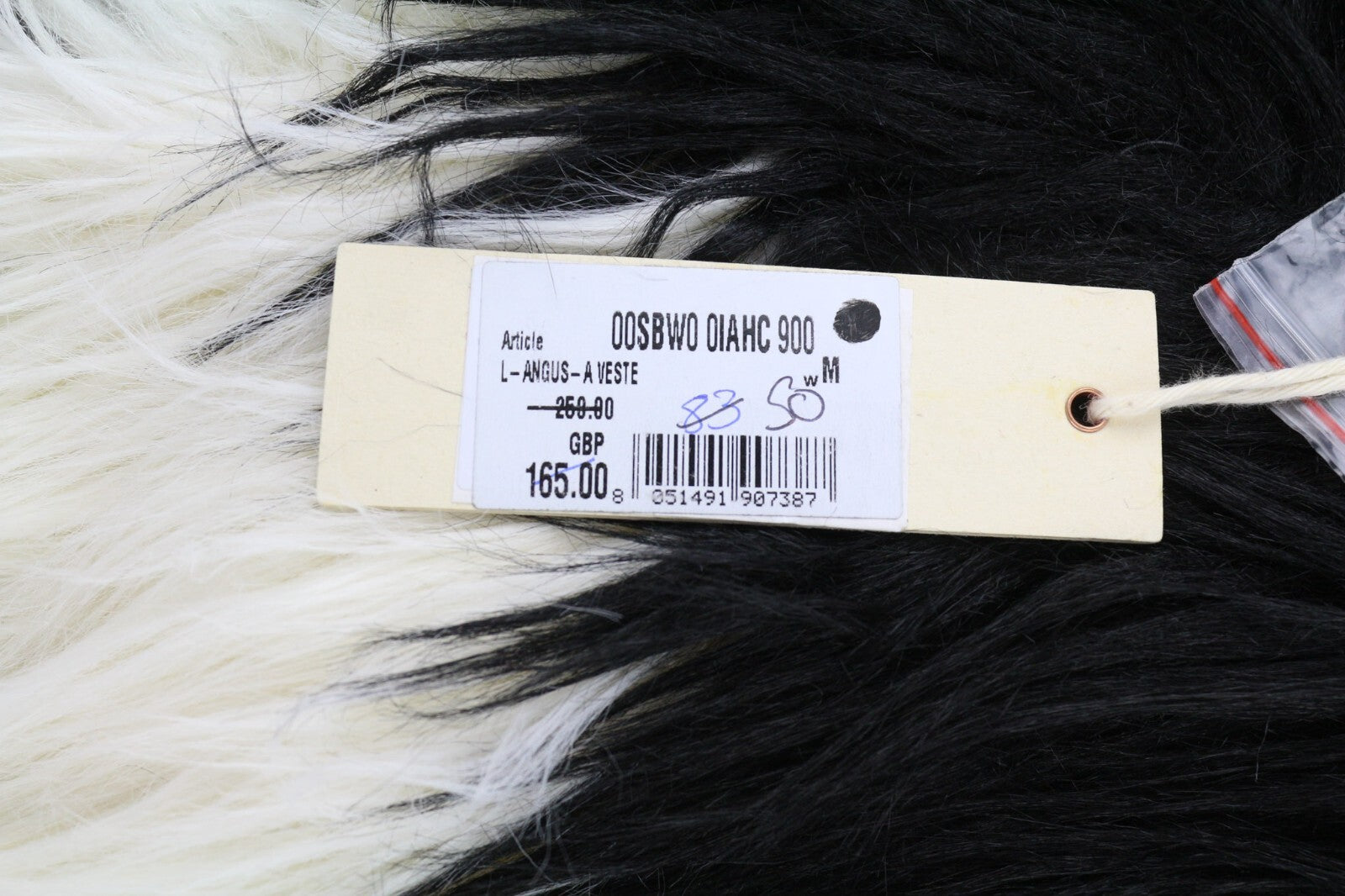 DIESEL L-Angus-A Women Waistcoat M Faux Fur Fluffy Striped Pockets Black & White