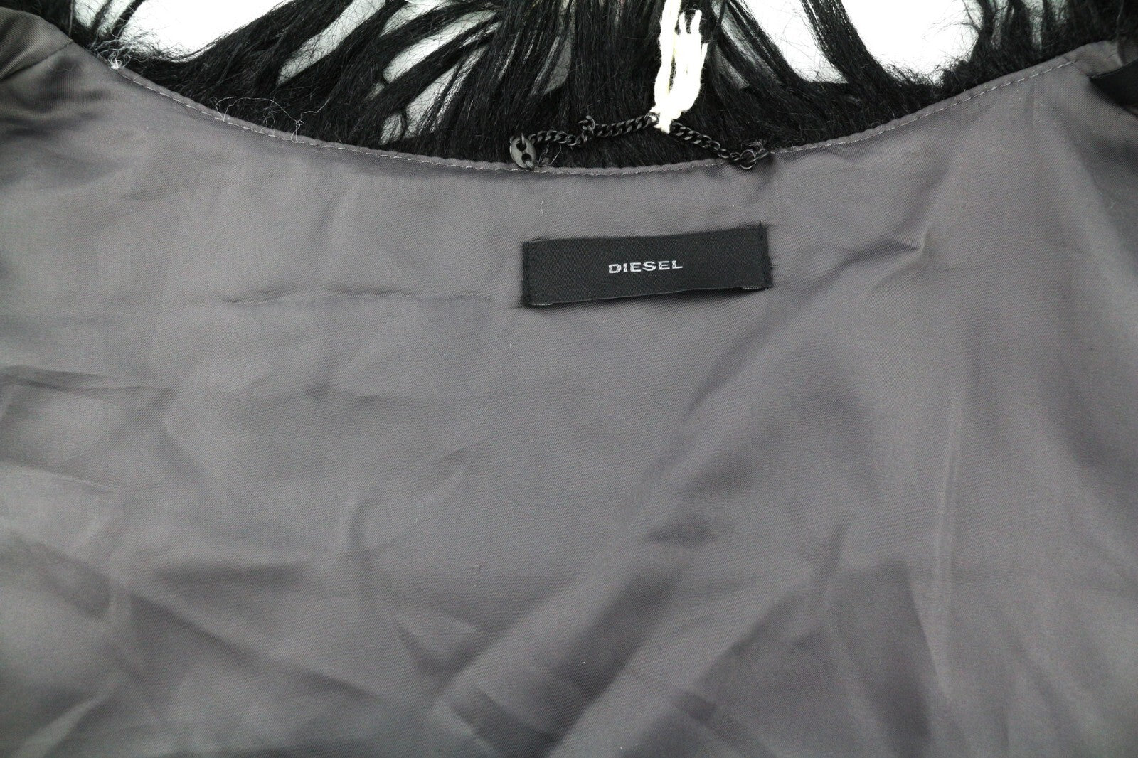 DIESEL L-Angus-A Women Waistcoat M Faux Fur Fluffy Striped Pockets Black & White