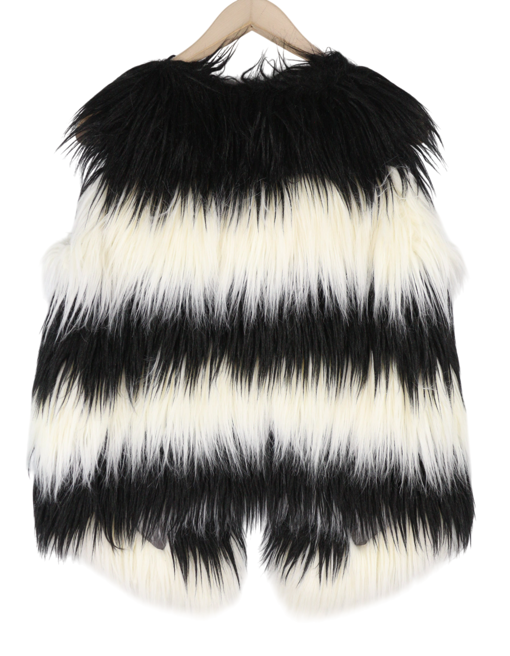 DIESEL L-Angus-A Women Waistcoat M Faux Fur Fluffy Striped Pockets Black & White