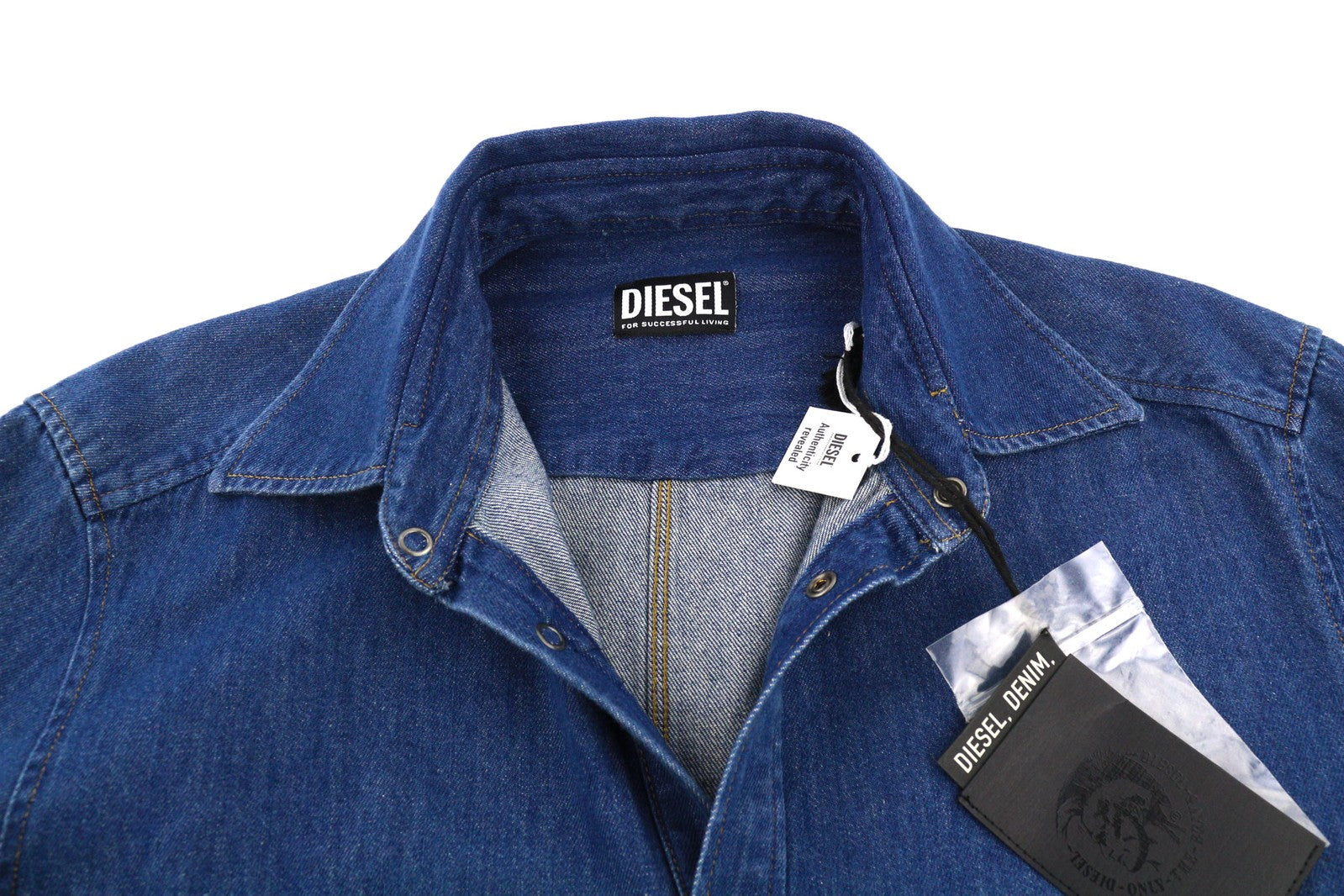 DIESEL D-Milly-SP Men Shirt M Denim Patch Pockets Snap Buttons Neck Blue RRP€199