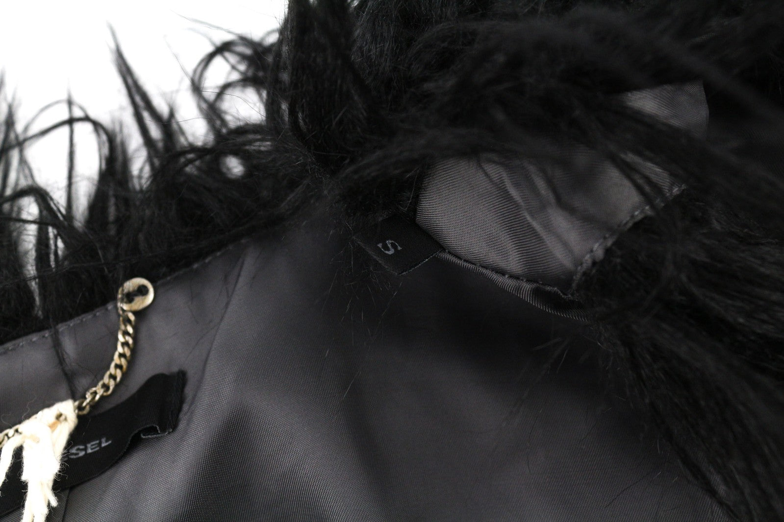 DIESEL L-Angus-A Women Waistcoat S Faux Fur Fluffy Striped Print Black & White