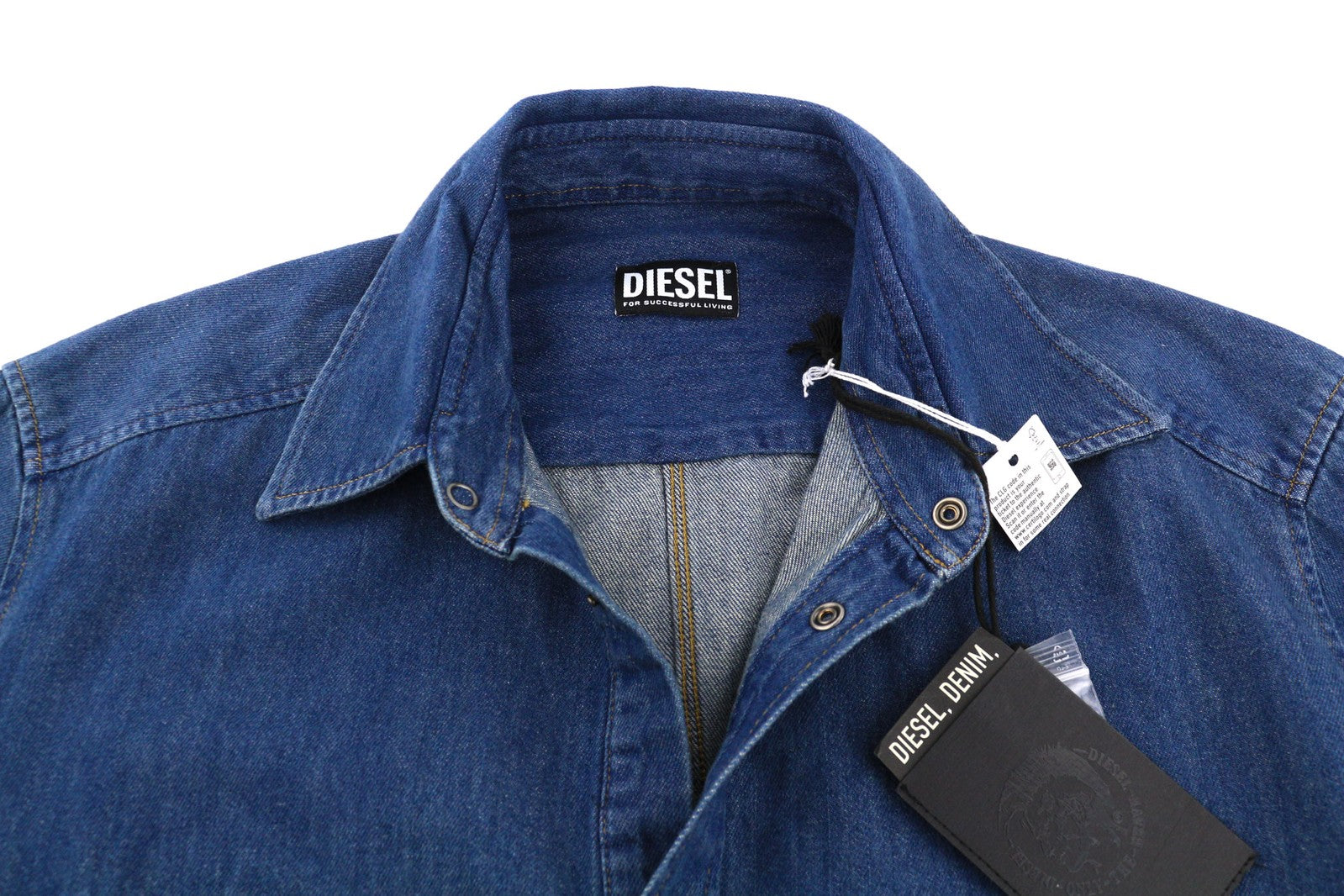 DIESEL D-Milly-SP Men Shirt L Denim Patch Pockets Snap Buttons Spread Neck Blue