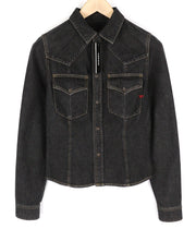 DIESEL De-Rin-F Women Shirt S Denim Western Dark Black Spread Neck Snap Buttons