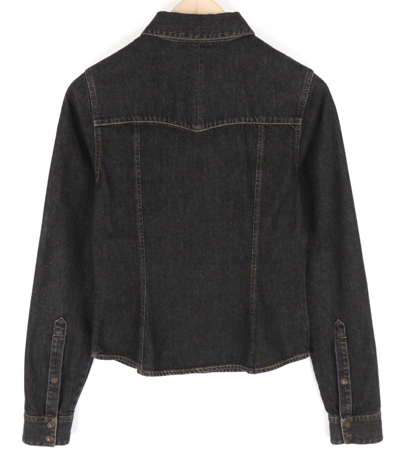 DIESEL De-Rin-F Women Shirt S Denim Western Dark Black Spread Neck Snap Buttons