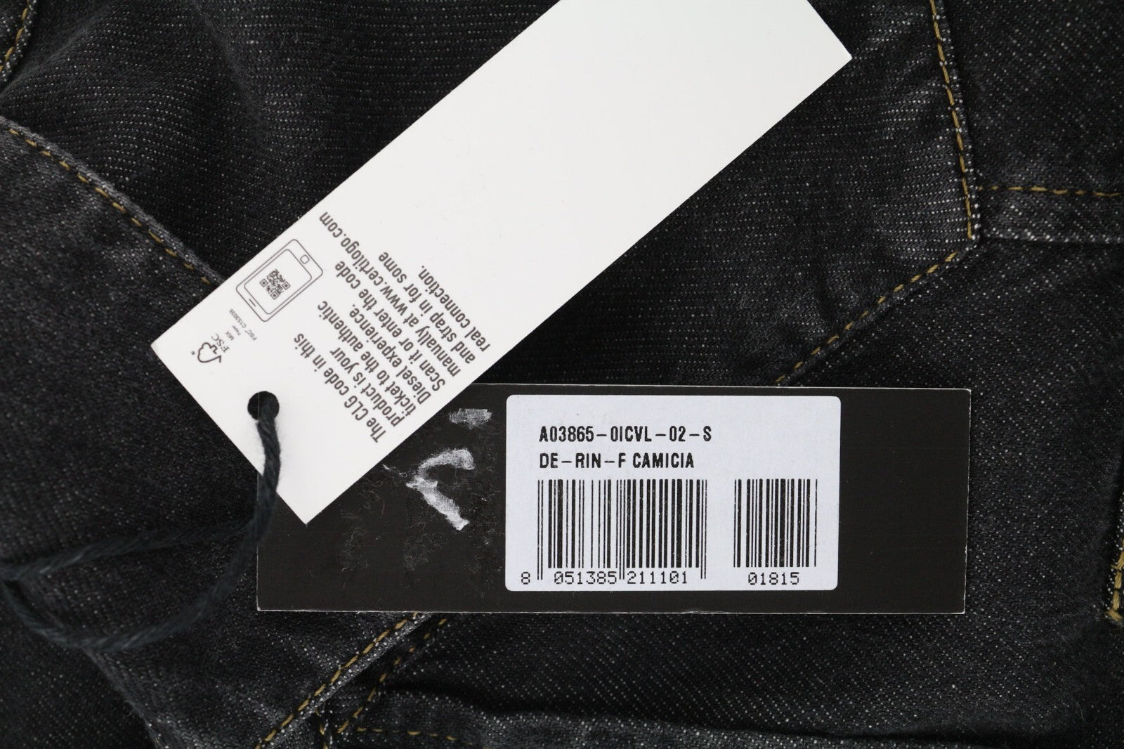 DIESEL De-Rin-F Women Shirt S Denim Western Dark Black Spread Neck Snap Buttons