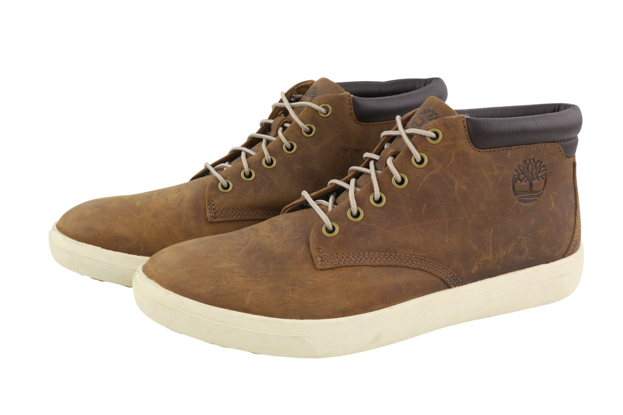 TIMBERLAND A2AMJ Men Boots EU45/46 Mid Brown Leather Lace Up Logo ReBOTL