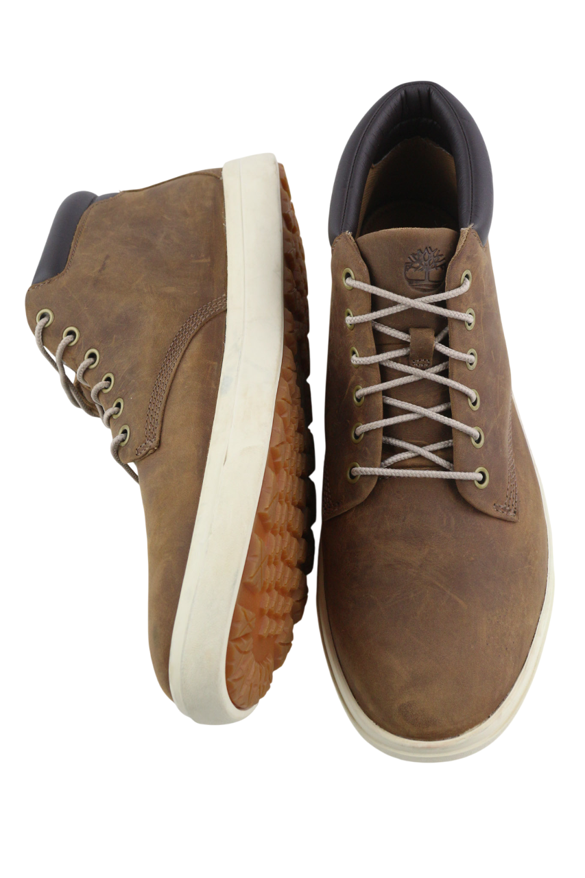 TIMBERLAND A2AMJ Men Boots EU45/46 Mid Brown Leather Lace Up Logo ReBOTL