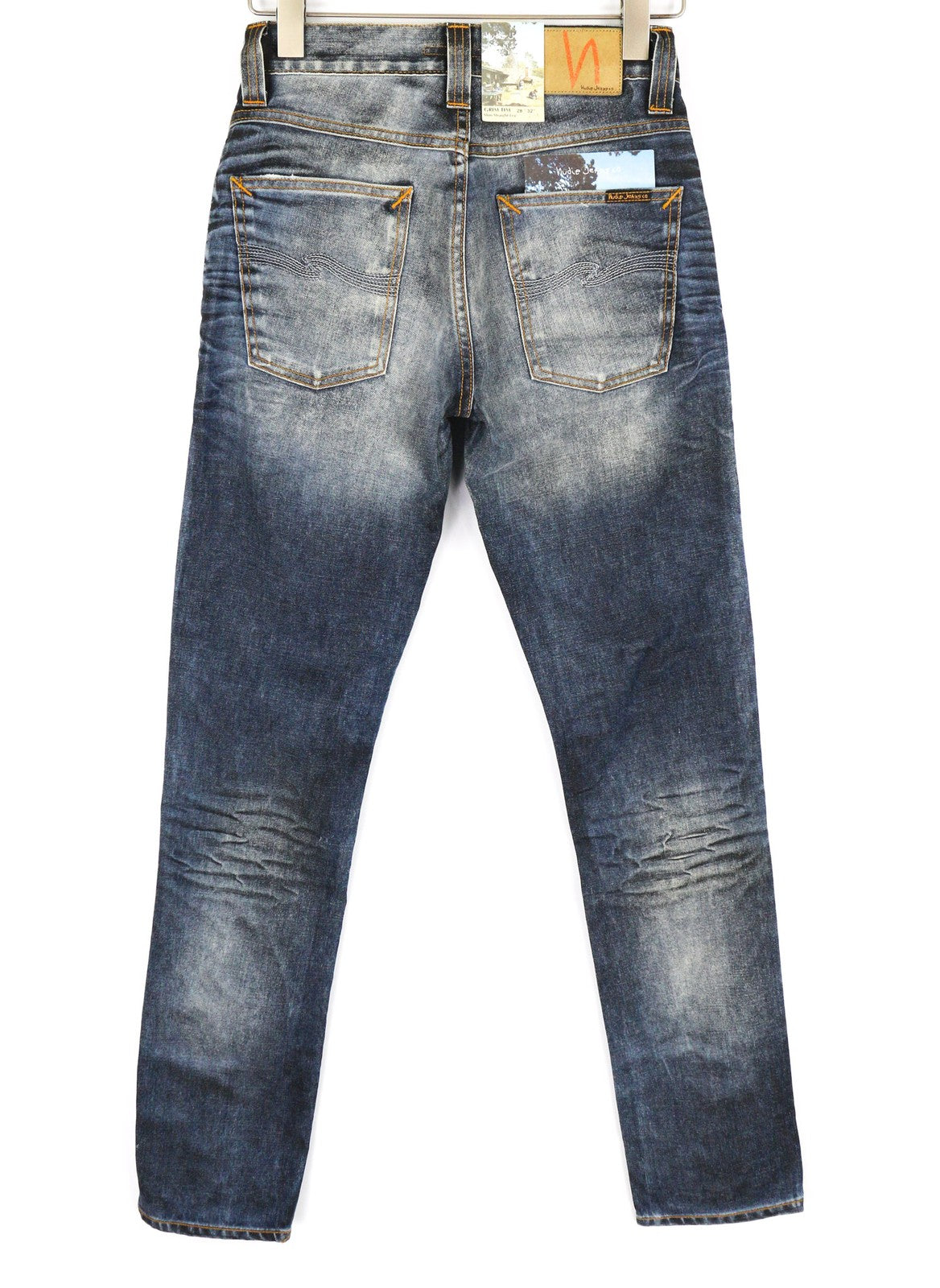 NUDIE Grim Tim Men Jeans W28/L32 Used Black Coated Slim Straight Leg Washed Logo