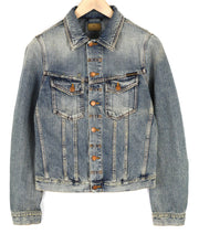 NUDIE Billy Men Jacket S Shimmering Indigo Washed Ripped Button Up  Neck