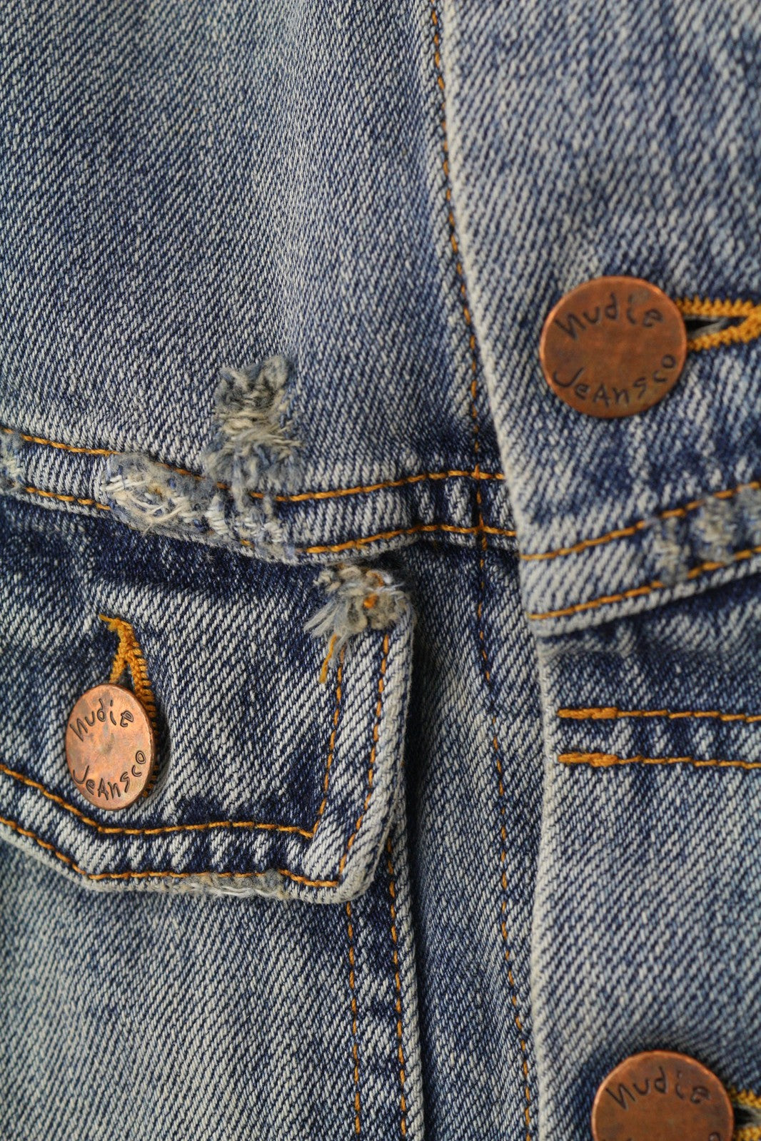 NUDIE Billy Men Jacket S Shimmering Indigo Washed Ripped Button Up  Neck