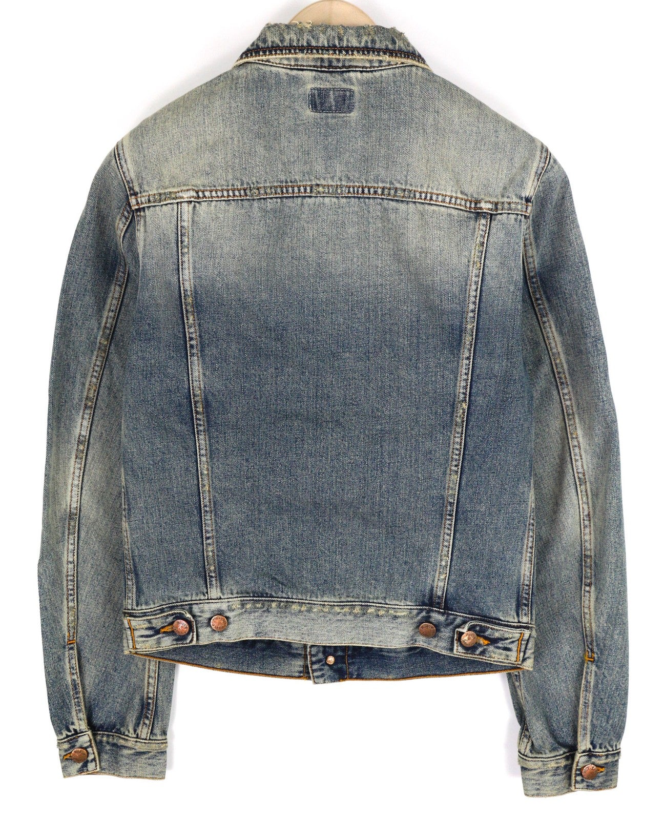 NUDIE Billy Men Jacket S Shimmering Indigo Washed Ripped Button Up  Neck