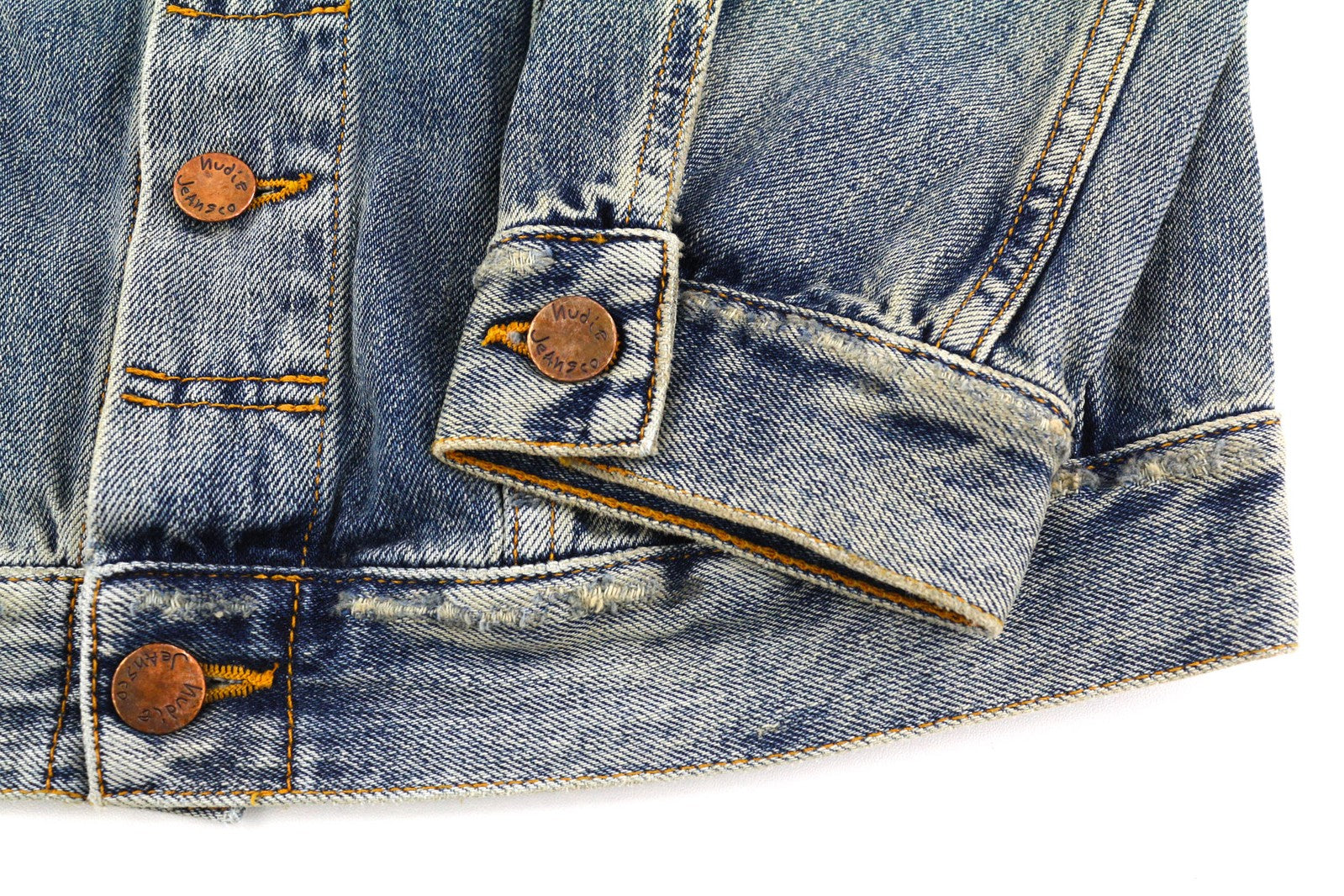 NUDIE Billy Men Jacket S Shimmering Indigo Washed Ripped Button Up  Neck