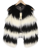 DIESEL L-Angus-A Women Waistcoat L Faux Fur Fluffy Striped Lined Black & White