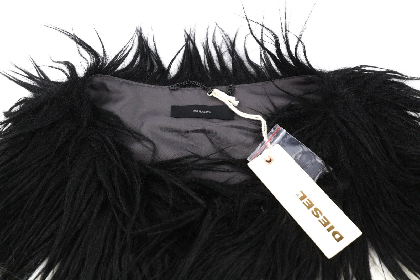 DIESEL L-Angus-A Women Waistcoat L Faux Fur Fluffy Striped Lined Black & White