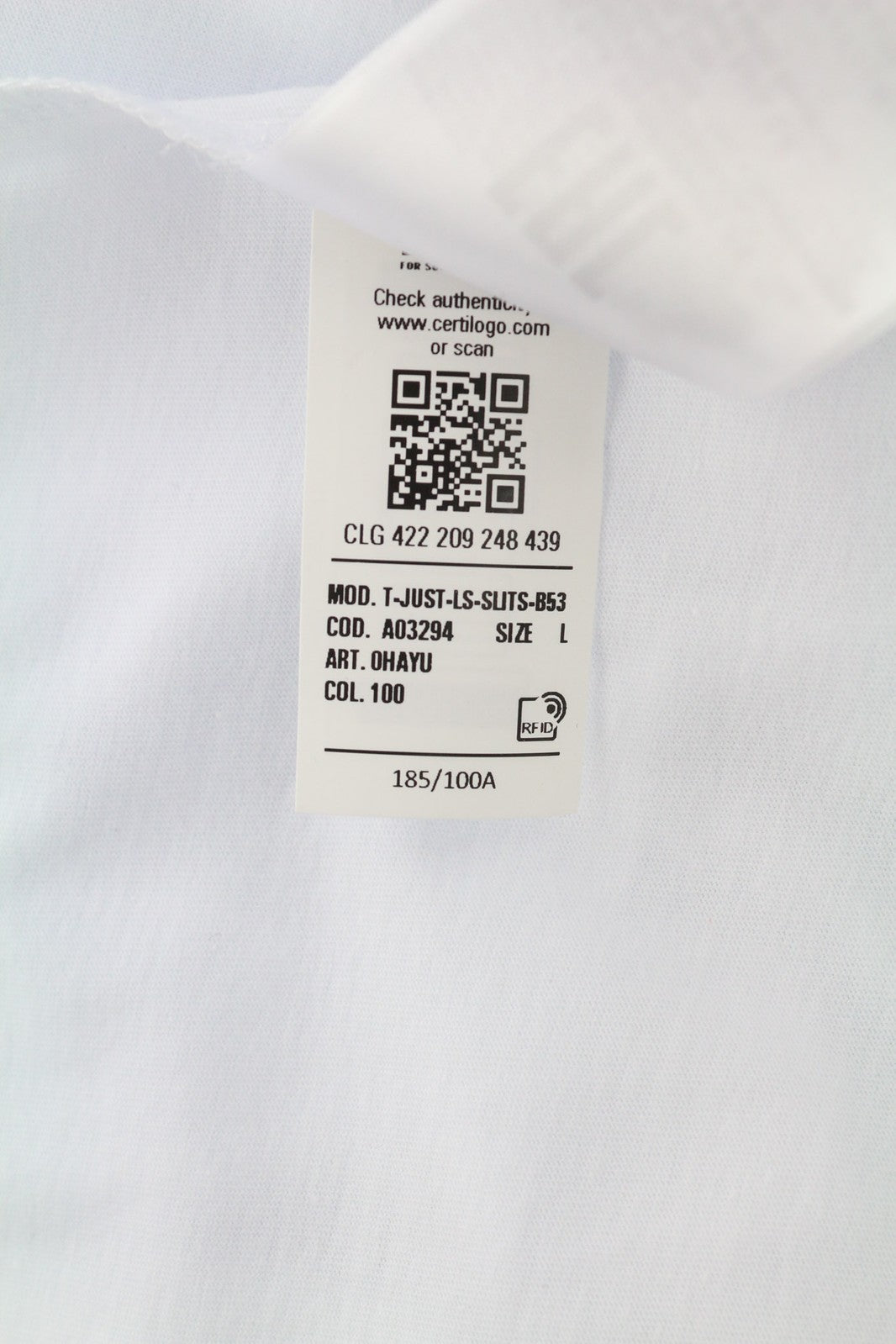 DIESEL T-Just-LS Men Sweatshirt L White Pullover Crew Neck Logo Long Sleeve