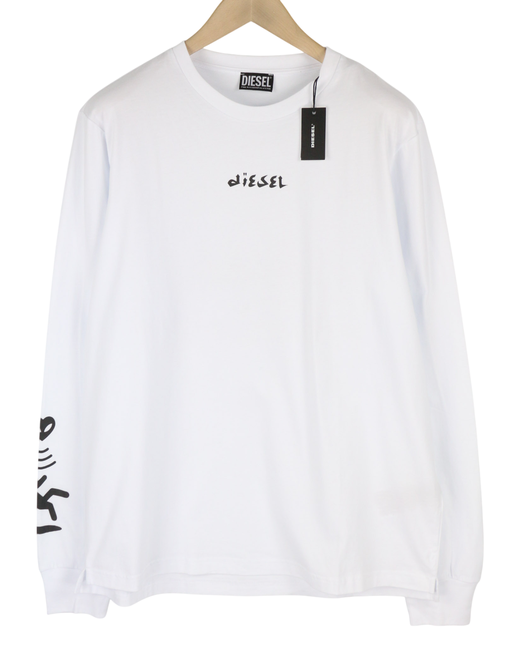 DIESEL T-Just-LS Men Sweatshirt 3XL White Pullover Crew Neck Logo Long Sleeve