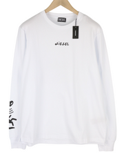 DIESEL T-Just-LS Men Sweatshirt 3XL White Pullover Crew Neck Logo Long Sleeve