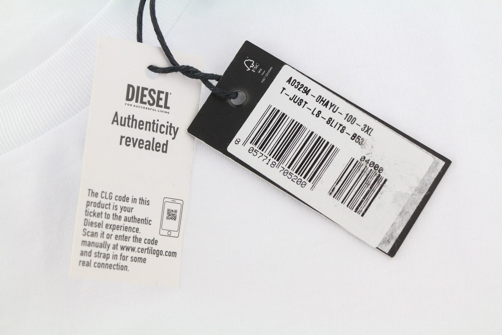 DIESEL T-Just-LS Men Sweatshirt 3XL White Pullover Crew Neck Logo Long Sleeve