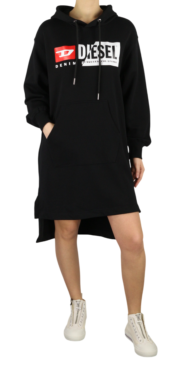 DIESEL D-Ilse-TR Women Dress XS Black Long Sleeve Hooded Front Logo RRP€160