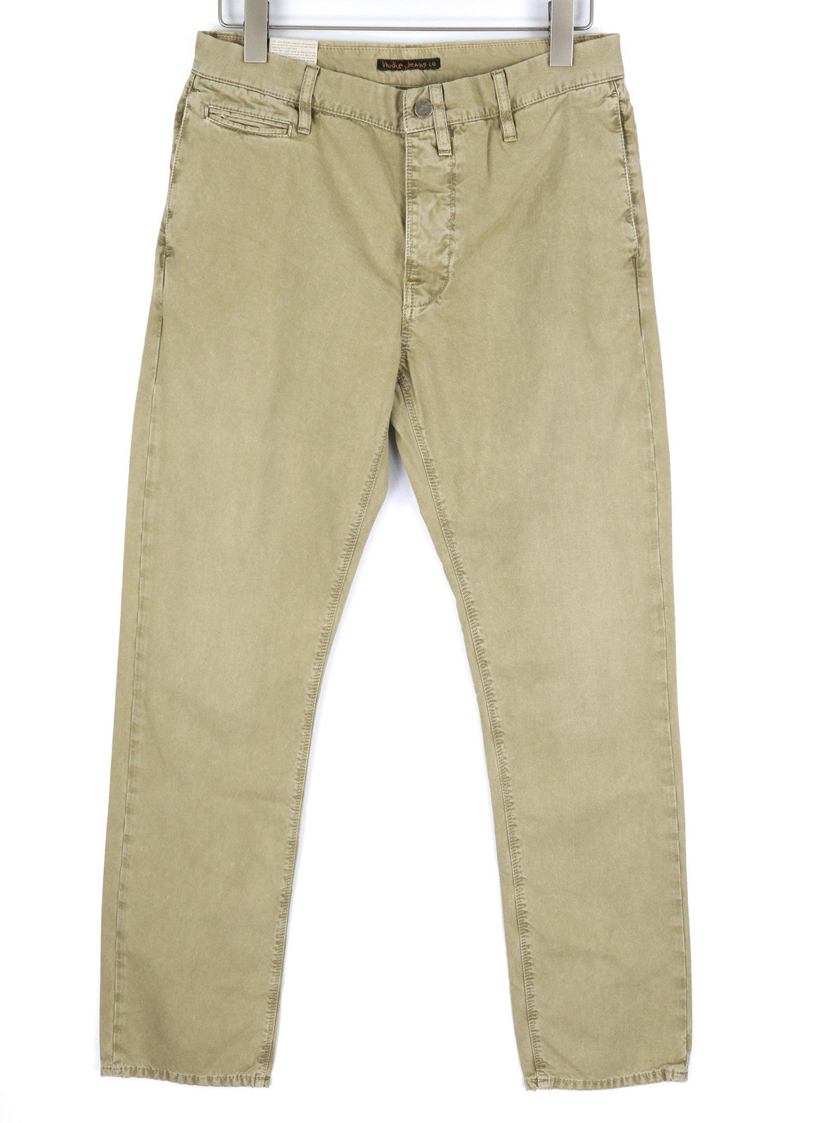 NUDIE Khaki Regular Men Trousers W30/L32 Mid Beige Buttoned Pockets Logo Chino