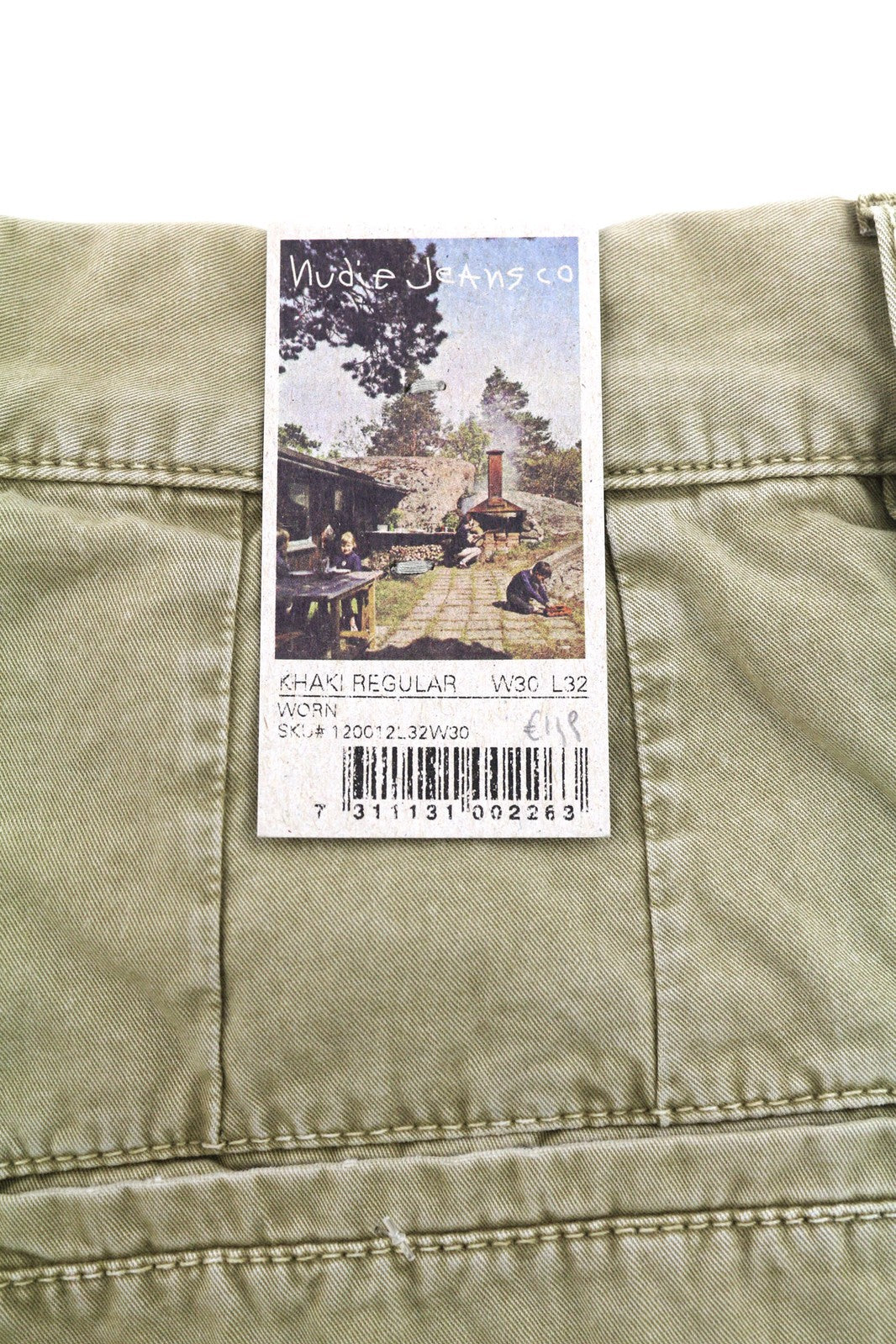 NUDIE Khaki Regular Men Trousers W30/L32 Mid Beige Buttoned Pockets Logo Chino