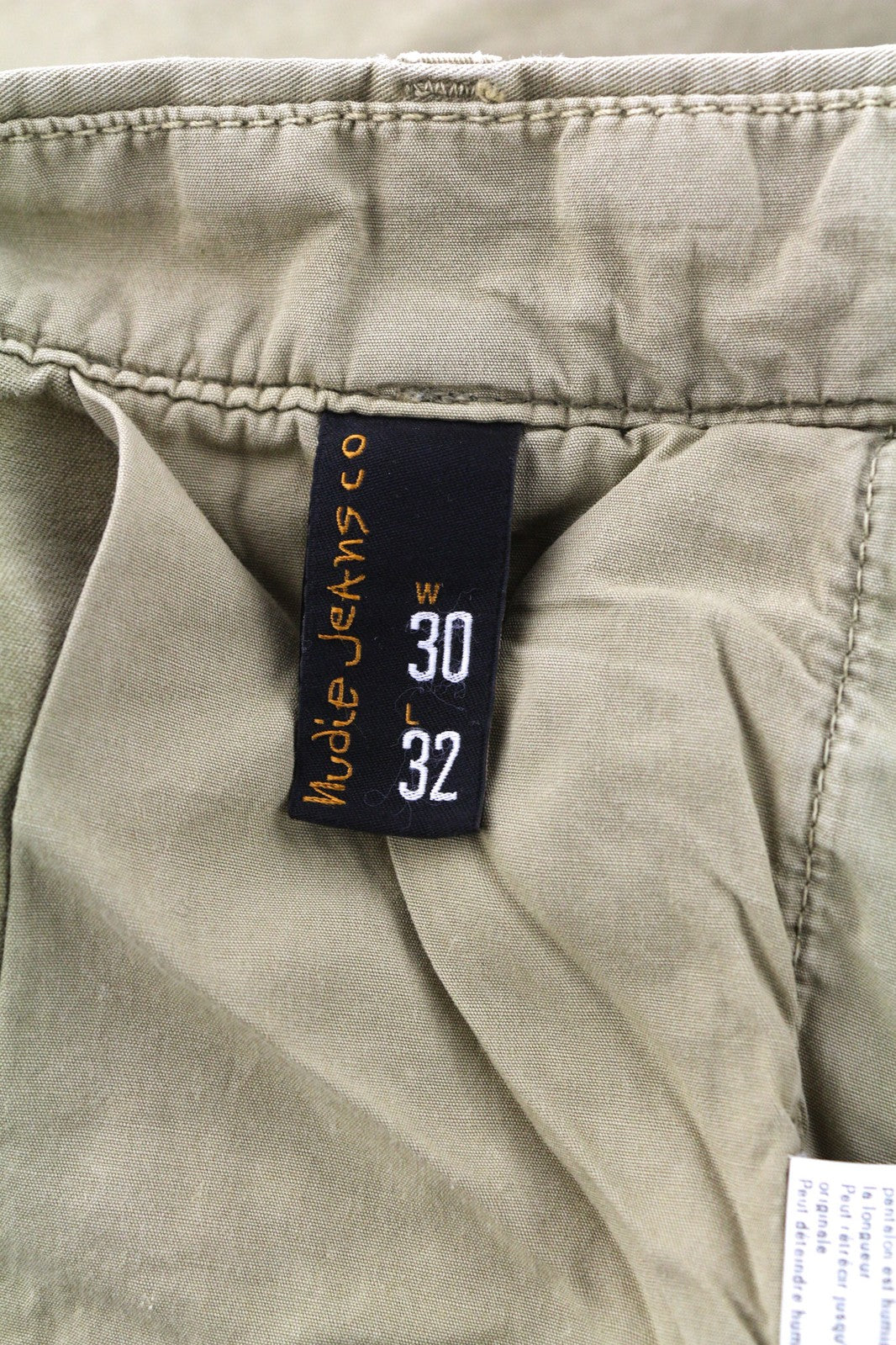 NUDIE Khaki Regular Men Trousers W30/L32 Mid Beige Buttoned Pockets Logo Chino