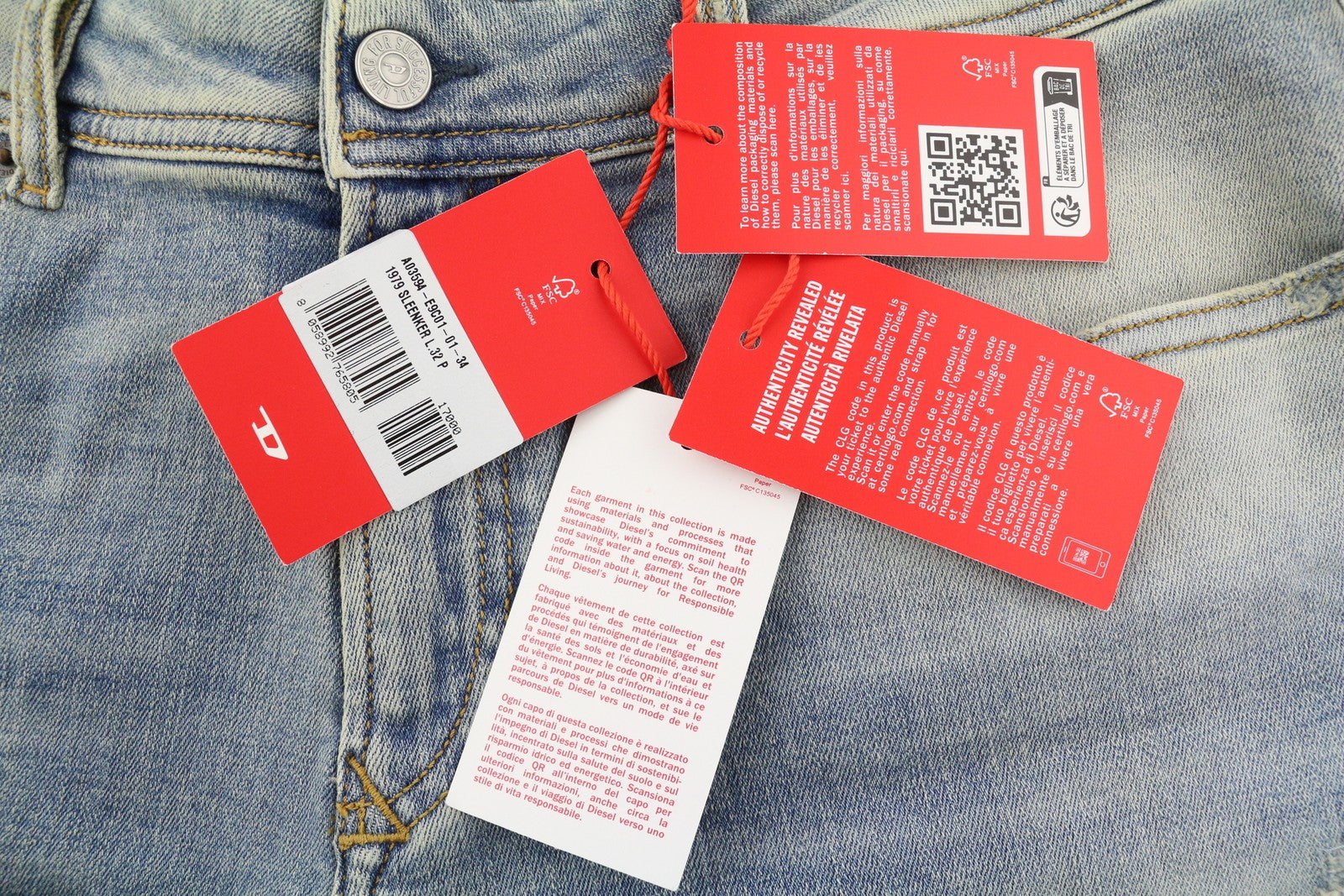 DIESEL 1979 Sleenker E9C01 Men Jeans W34/L32 Skinny Distress Blue RRP275