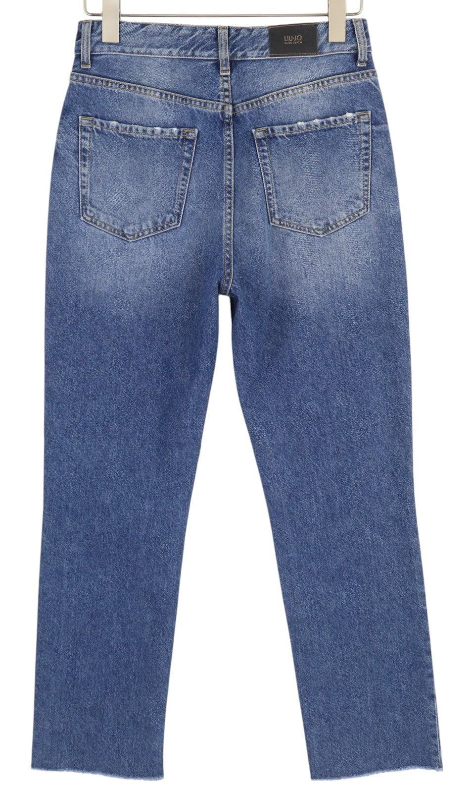 LIU JO Women Jeans W28 Slim Fit Unfinished Hems Zip Fly Washed Denim Blue Logo