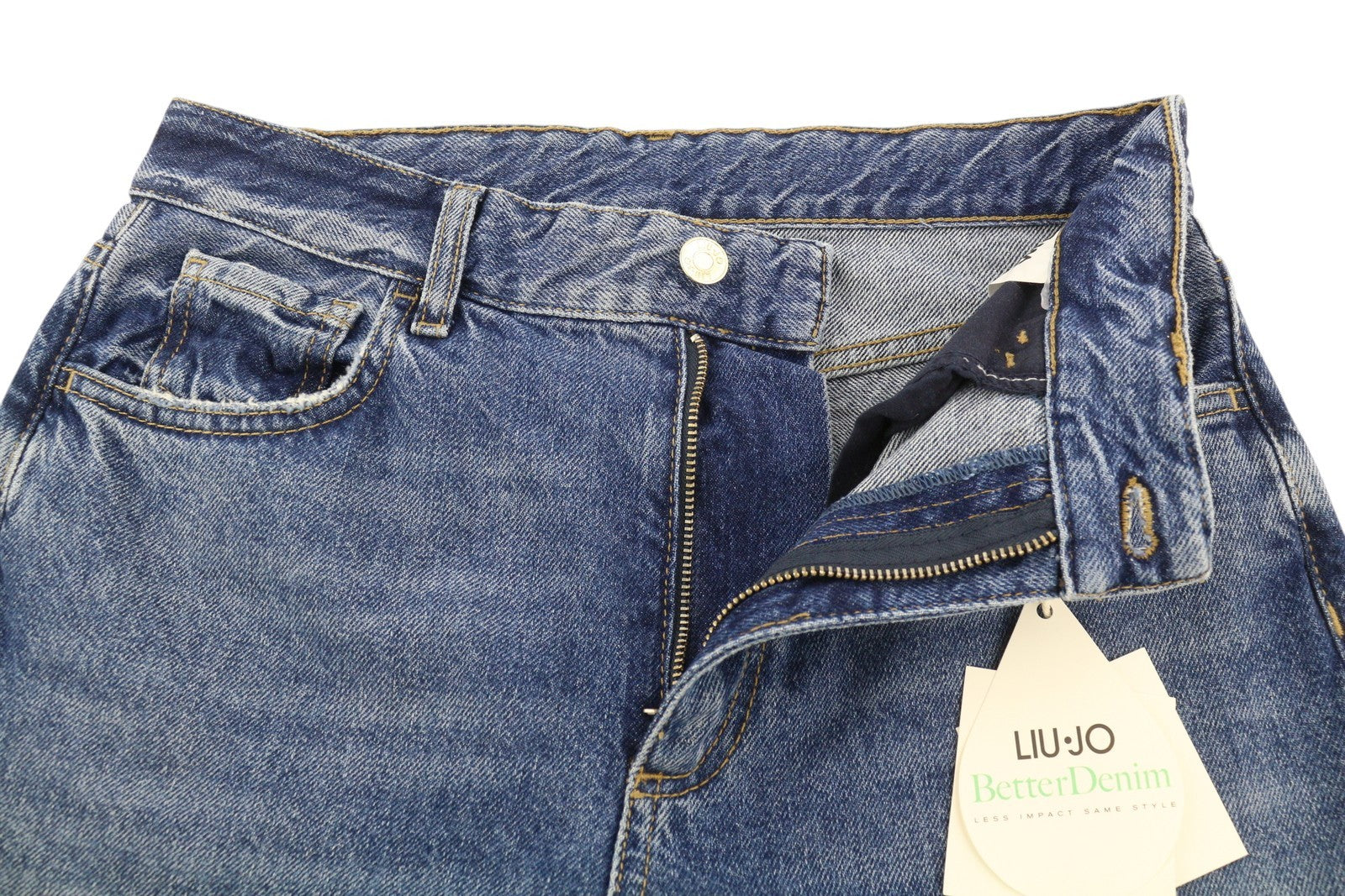 LIU JO Women Jeans W28 Slim Fit Unfinished Hems Zip Fly Washed Denim Blue Logo