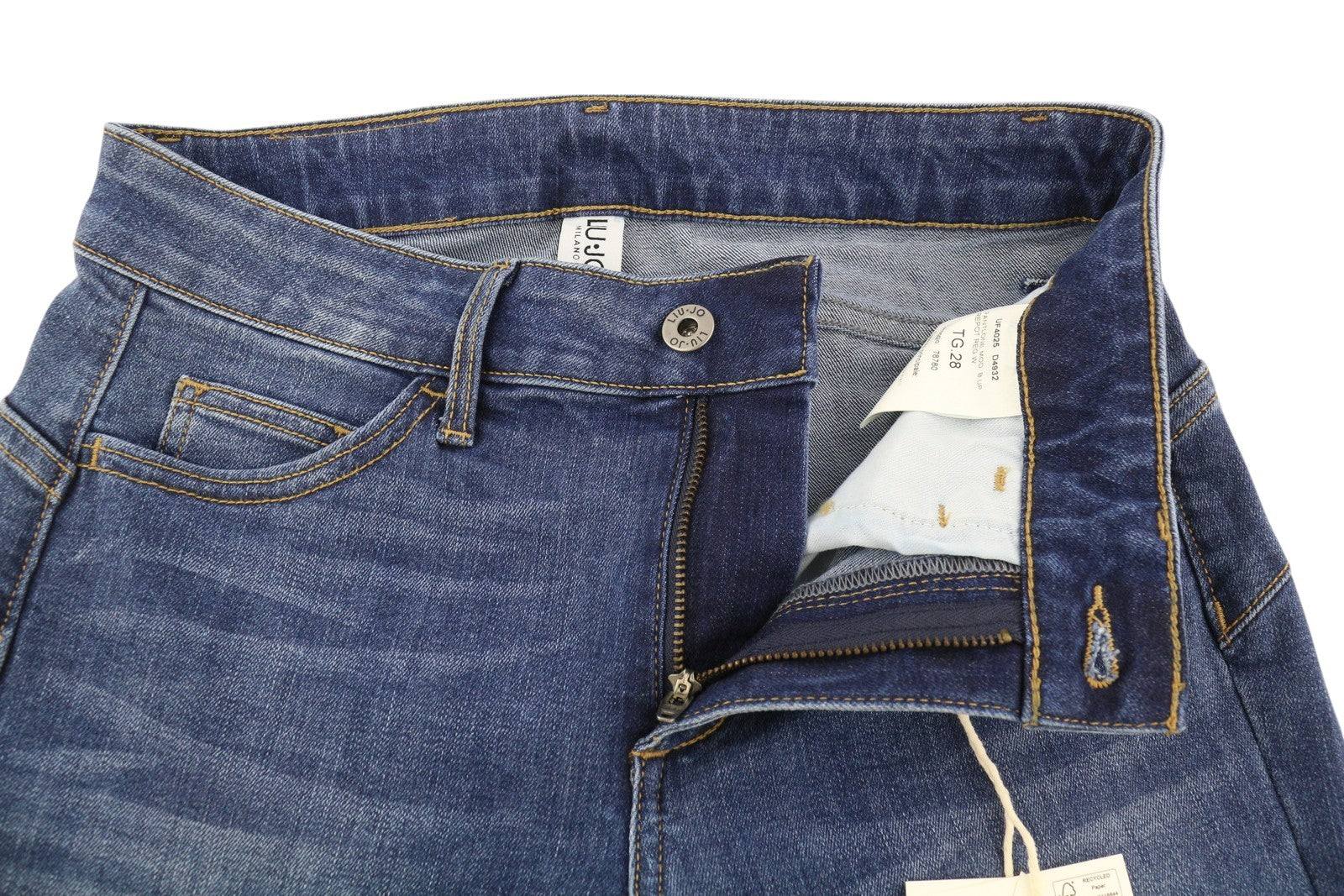 LIU JO Up Repot Women Jeans W28 Bootcut Fit Washed Denim Blue Zip Fly Casual