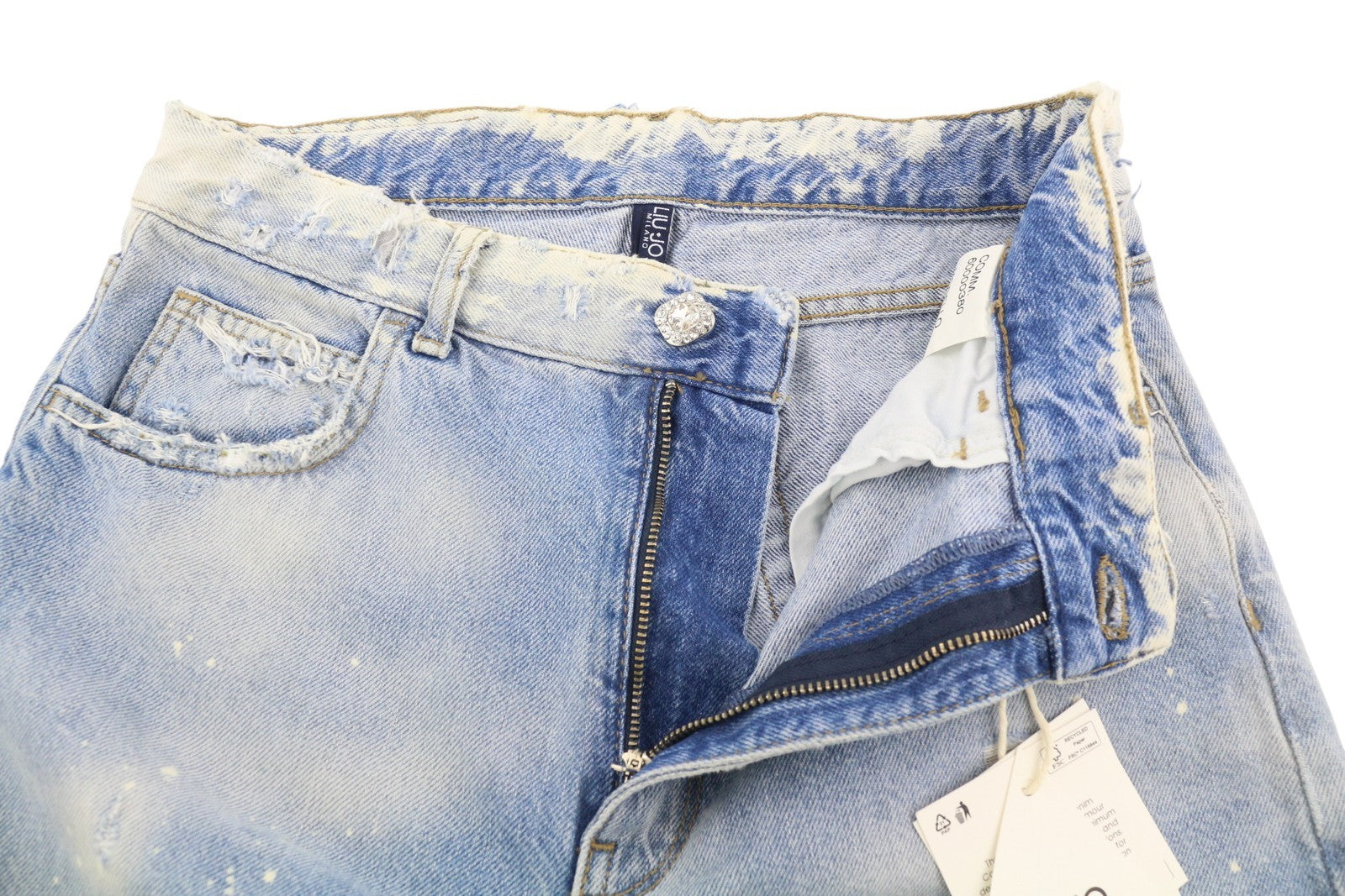 LIU JO Women Jeans W28 High Waist Ripped Distress Painted Washed Blue Denim