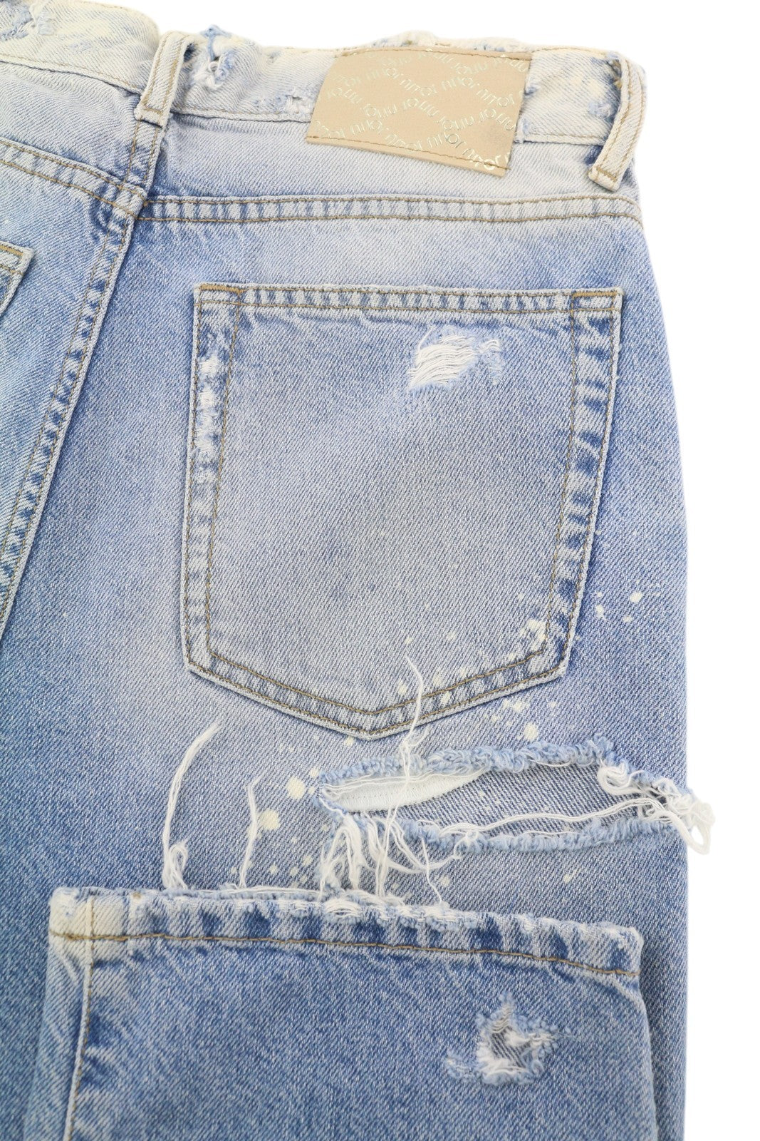 LIU JO Women Jeans W28 High Waist Ripped Distress Painted Washed Blue Denim