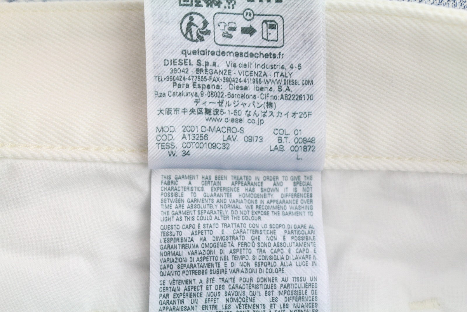 DIESEL 2001 D-Macro 09I73 Men Jeans W34 Loose  Straight Leg Buttoned RRP€375