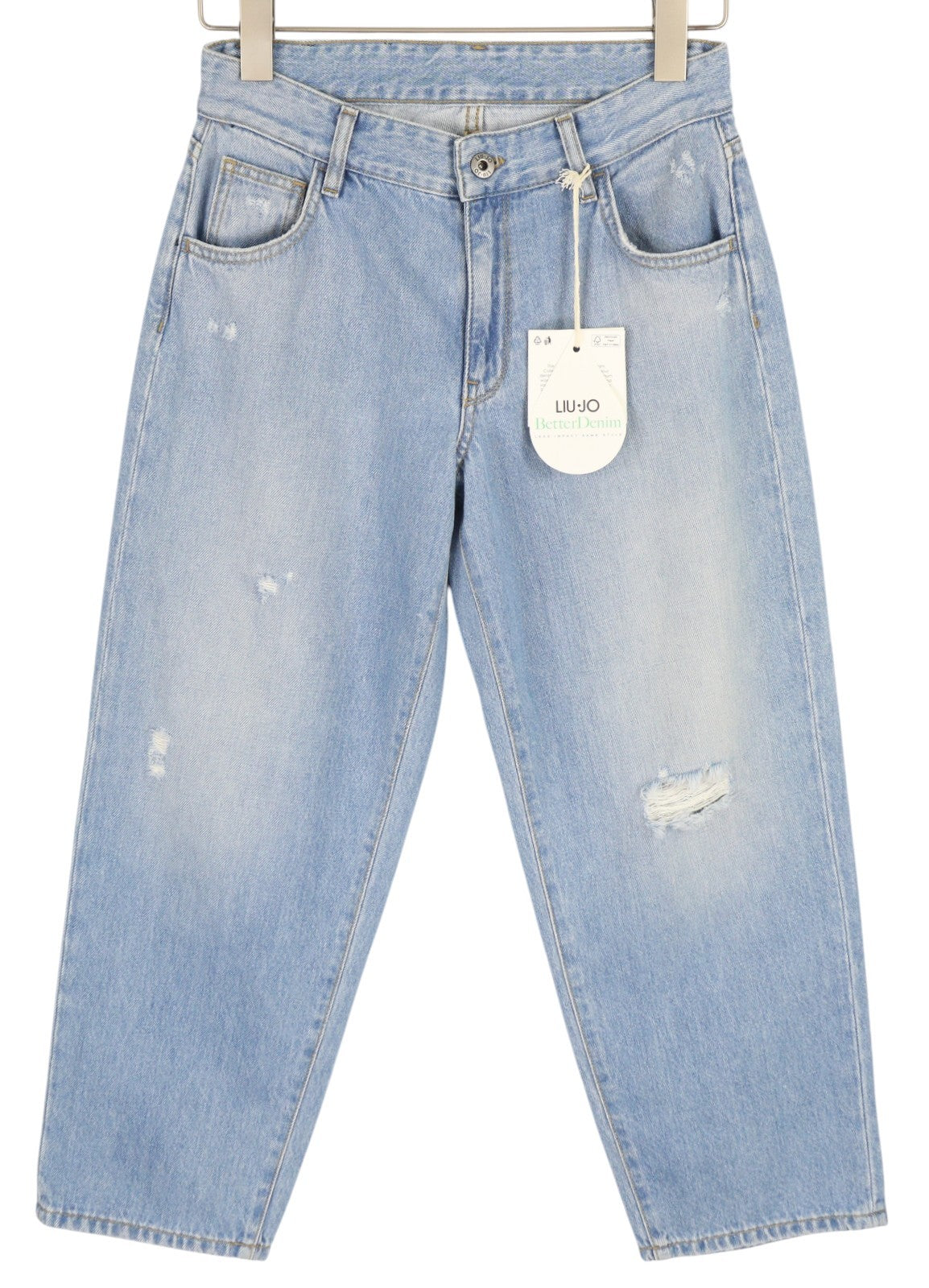 LIU JO Cropped Wide Leg Women Jeans W26 Ripped Distress Washed Denim Blue Zip