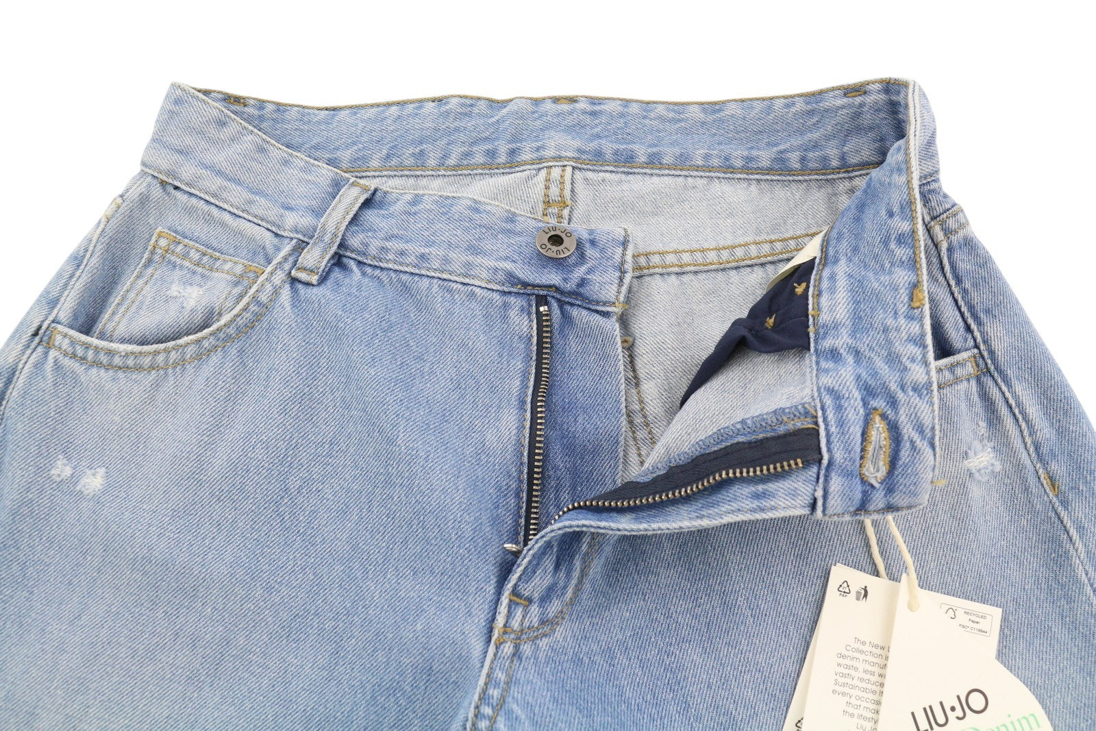 LIU JO Cropped Wide Leg Women Jeans W26 Ripped Distress Washed Denim Blue Zip